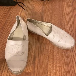 White Chanel lamb skin espadrilles!!